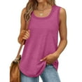 thumbnail image 1 of Vivianyo HD Women's Scoop Neck Curved Hem Wide Strap Tank Top, Casual Loose Sleeveless Basic Summer Vest Top, Women's Hot Pink, Sizes S-5XL, 1 of 9