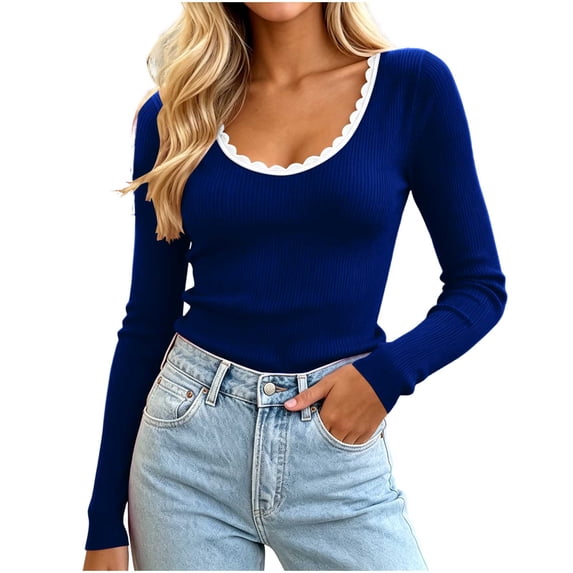 Vivianyo HD Women's Scoop Neck Slim Fit Tees Shirts, Casual Spring Fall Long Sleeve Tops for Women, Sizes S-2XL