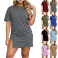 thumbnail image 1 of Vivianyo HD Women's Short Sleeve T-Shirt Mini Dress, Crew Neck Bodycon Dress with Side Slit, Women's Blue, Sizes S-2XL, 1 of 9