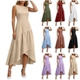thumbnail image 1 of Vivianyo HD Women's Sleeveless High-Low Midi Dress, Round Neck Flowy Ruffle Hem Casual Formal Dress , Women's Army Green, Sizes S-2XL, 1 of 10