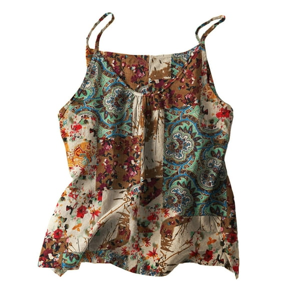 Vivianyo HD Women's Sleeveless Tank Top Fashion Women's Casual Print Round Neck Fold Sleeveless T-shirt Top Blouse
