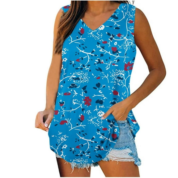 Vivianyo HD Women's Sleeveless Tank Top Womens Tank Tops V-Neck Basic Casual Flowy Summer Sleeveless T-Shirt