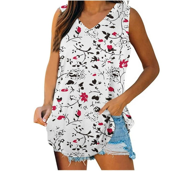 Vivianyo HD Women's Sleeveless Tank Top Womens Tank Tops V-Neck Basic Casual Flowy Summer Sleeveless T-Shirt