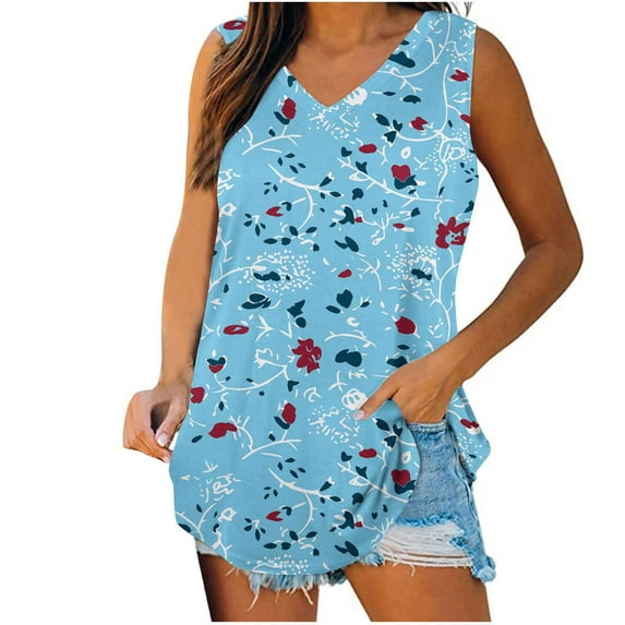Vivianyo HD Women's Sleeveless Tank Top Womens Tank Tops V-Neck Basic Casual Flowy Summer Sleeveless T-Shirt