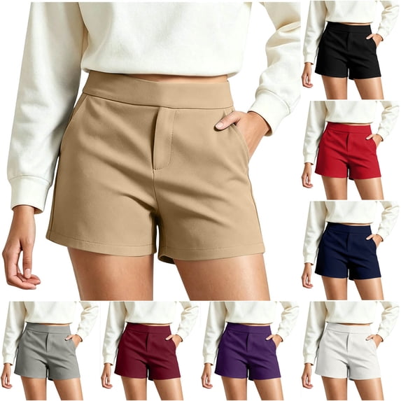 Vivianyo HD Women's Solid Color High-Waisted Stretch Suit Shorts, Summer Casual Shorts with Pockets, Women's Purple, Sizes S-2XL