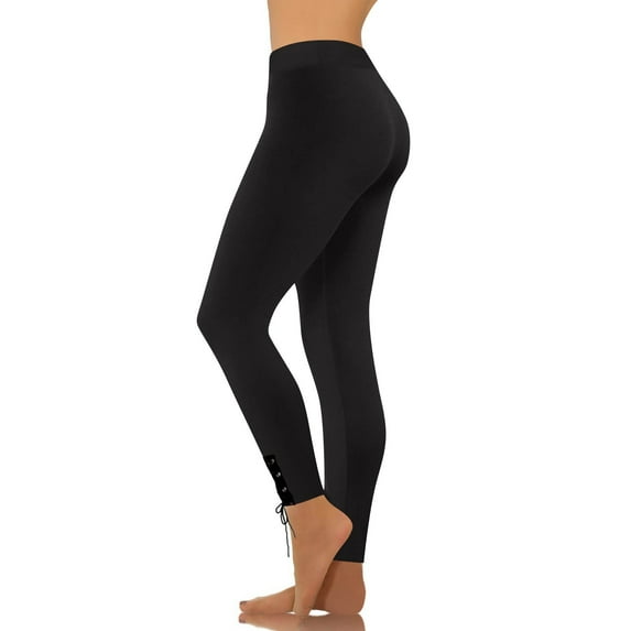 Vivianyo HD Women's Solid Color Leggings with Lace-Up Ankle Detail,Stretchy Casual & Active Leggings,Black,Size XS-XXXXL