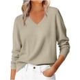 thumbnail image 1 of Vivianyo HD Women's Solid Fall Winter V Neck Knit Sweater, Smooth Lightweight Long Sleeve Pullover Top for Office Daily Casual Wear, Sizes S-2XL, 1 of 9