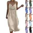 thumbnail image 1 of Vivianyo HD Women's Spaghetti Strap Maxi Dress, V-Neck Crochet Trim Flowy Long Dress, Women's Gray, Sizes S-3XL, 1 of 8