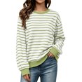 thumbnail image 1 of Vivianyo HD Women's Striped Crew Neck Tops, Contrast Ribbed Trim Long Sleeve Pullover for Women Casual Fall, Sizes S-2XL, 1 of 9