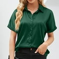 thumbnail image 1 of Vivianyo HD Women's Summer Button Short Sleeves Tops Women's Casual Solid Color Satin Lapel Loose Button Short Sleeved Top, 1 of 7