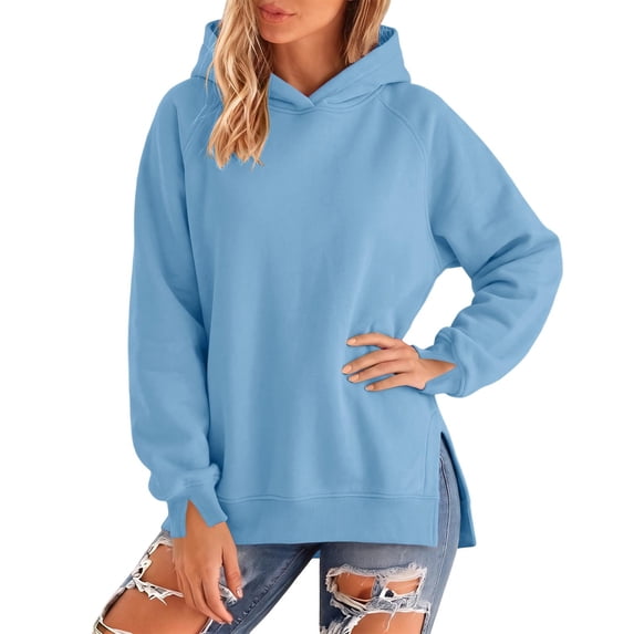 Vivianyo HD Women's Sweatshirt with Hood, Side‑Slit Hem Oversized Hoodies For Women, Fall Long‑Sleeve Pullorver Top for Outdoor Walks and Casual Weekend Plans, Sizes S-2XL