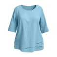 thumbnail image 1 of Vivianyo HD Women's Tiered Layered Hem Blouse, Round Neck 3/4 Sleeve Swing Tunic Top for Women, Fall Versatile Top for Office and Weekend, Sizes L-5XL, 1 of 4