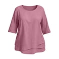 thumbnail image 1 of Vivianyo HD Women's Tiered Layered Hem Blouse, Round Neck 3/4 Sleeve Swing Tunic Top for Women, Fall Versatile Top for Office and Weekend, Sizes L-5XL, 1 of 4