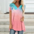thumbnail image 1 of Vivianyo HD Women's Tops Fashion Casual Loose Gradient Color Print Flowy V-Neck Button Meat Covered Short Sleeve Tunic Slim Tops Blouse, 1 of 5