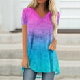 thumbnail image 1 of Vivianyo HD Women's Tops Fashion Casual Loose Gradient Color Print Flowy V-Neck Button Meat Covered Short Sleeve Tunic Slim Tops Blouse, 1 of 5