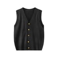 thumbnail image 1 of Vivianyo HD Women's V-Neck Gold Button Front Knit Vest, Casual Sleeveless Cardigan Layer Waistcoat Top, Women's Dark Gray, Free Size, 1 of 2