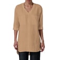 thumbnail image 1 of Vivianyo HD Women's V Neck Patch Pocket Tunic Shirt, Cuffed Three Quarter Sleeve Long Line Blouse for Women, Fall Oversized Long Top for Casual Errands and Weekend Trips, Sizes S-3XL, 1 of 8