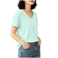 thumbnail image 1 of Vivianyo HD Women's V-Neck Short Sleeve Basic T Shirt, Casual Soft Loose Fit Daily Summer Tee Top, Women's Green, Sizes S-2XL, 1 of 6