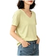 thumbnail image 1 of Vivianyo HD Women's V-Neck Short Sleeve Basic T Shirt, Casual Soft Loose Fit Daily Summer Tee Top, Women's Yellow, Sizes S-2XL, 1 of 6