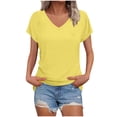 thumbnail image 1 of Vivianyo HD Women's V Neck Short Sleeve T-Shirt, Relaxed Fit Casual Womens Tops with Side Slits, Women's Yellow, Sizes S-2XL, 1 of 7