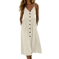 thumbnail image 1 of Vivianyo HD Women's V-Neck Spaghetti Strap Midi Dress, Summer Casual A-Line Sundress for Women, with Front Button Gathered and Side Pockets, Women's XXL, Sizes S-2XL, 1 of 6