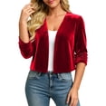 thumbnail image 1 of Vivianyo HD Women's Velvet Cropped Open Front Shrug Cardigan, Ruched Three Quarter Sleeve Cover Up for Women, Outer Layer for Dinner Events and Evening Plans, Size S-3XL, 1 of 6