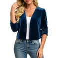 thumbnail image 1 of Vivianyo HD Women's Velvet Cropped Open Front Shrug Cardigan, Ruched Three Quarter Sleeve Cover Up for Women, Outer Layer for Dinner Events and Evening Plans, Size S-3XL, 1 of 6