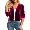 thumbnail image 1 of Vivianyo HD Women's Velvet Cropped Open Front Shrug Cardigan, Ruched Three Quarter Sleeve Cover Up for Women, Outer Layer for Dinner Events and Evening Plans, Size S-3XL, 1 of 6