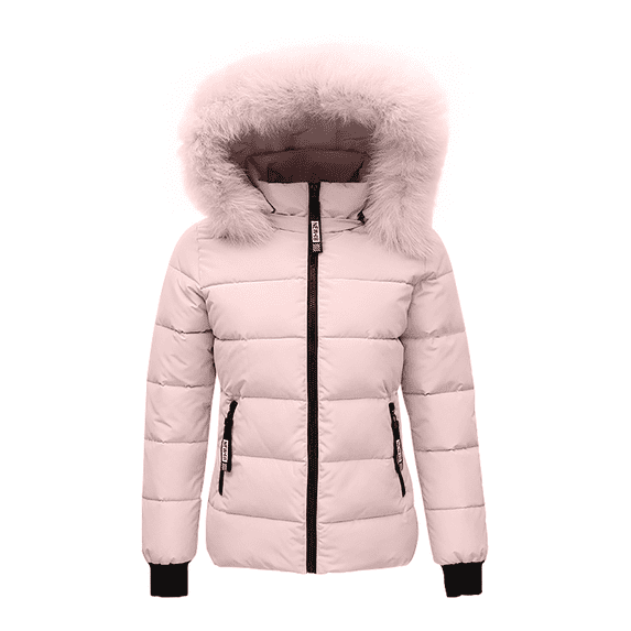 Vivianyo HD Women's Waterproof Ski Jacket Warm Puffer Jacket Thick Hooded Winter Coat Pink