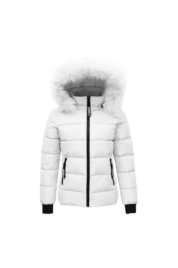 Women's Waterproof Ski Jacket Warm Puffer Jacket Thick Hooded Winter Coat White