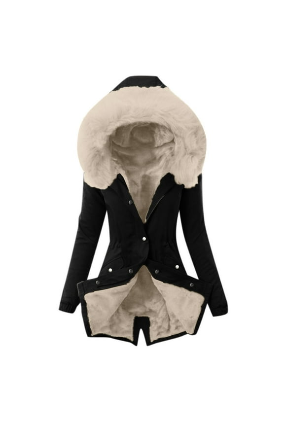 Women's Winter Thicken Puffer Coat Warm Jacket with Faux Fur Removable Hood Beige