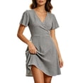 thumbnail image 1 of Vivianyo HD Women's Wrap V Neck Gingham Dresses, Short Sleeve Slim Casual Mini Sundresses for Women, Women's Black, Sizes S-3XL, 1 of 6
