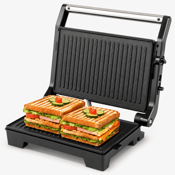 Vivicreate 1000W Panini Press & Sandwich Maker, 180 Open Flat Indoor Grill with Nonstick Plates, Black
