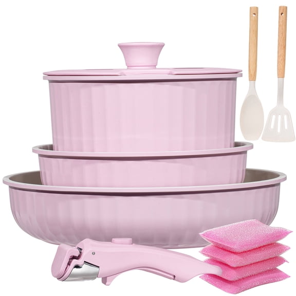 Vivicreate 11-Piece Nonstick Aluminum Pots and Pans Set with Removable Handle, Granite-Inspired Cookware, Induction Compatible, Stackable Design