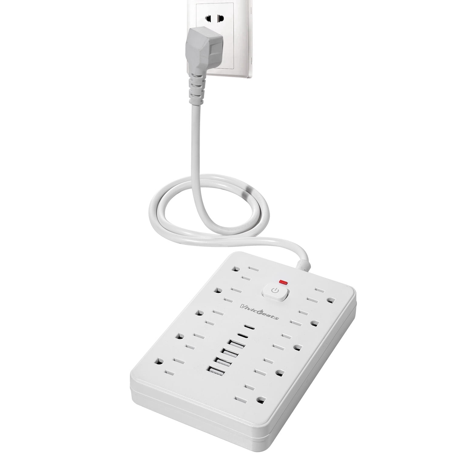 Vivicreate 15-in-1 Power Strip with 10 AC Outlets, 4 USB-A & 2 USB-C Ports, Ultra Flat Plug Surge Protector, 0.9m Extension Cord, Wall Mount Charging Station for Home, Office & Travel
