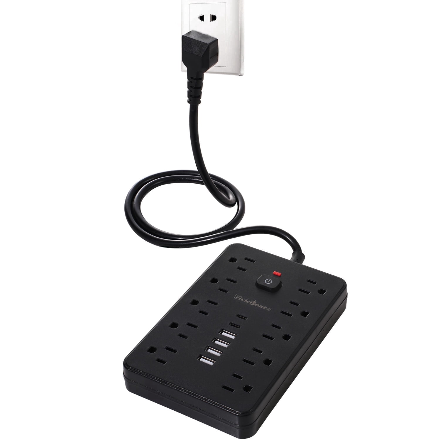 Vivicreate 15-in-1 Power Strip Surge Protector with 10 AC Outlets, 4 USB-A and 2 USB-C Ports, Ultra Flat Plug 3 ft Extension Cord, Wall Mount Charging Station for Home Office Dorm