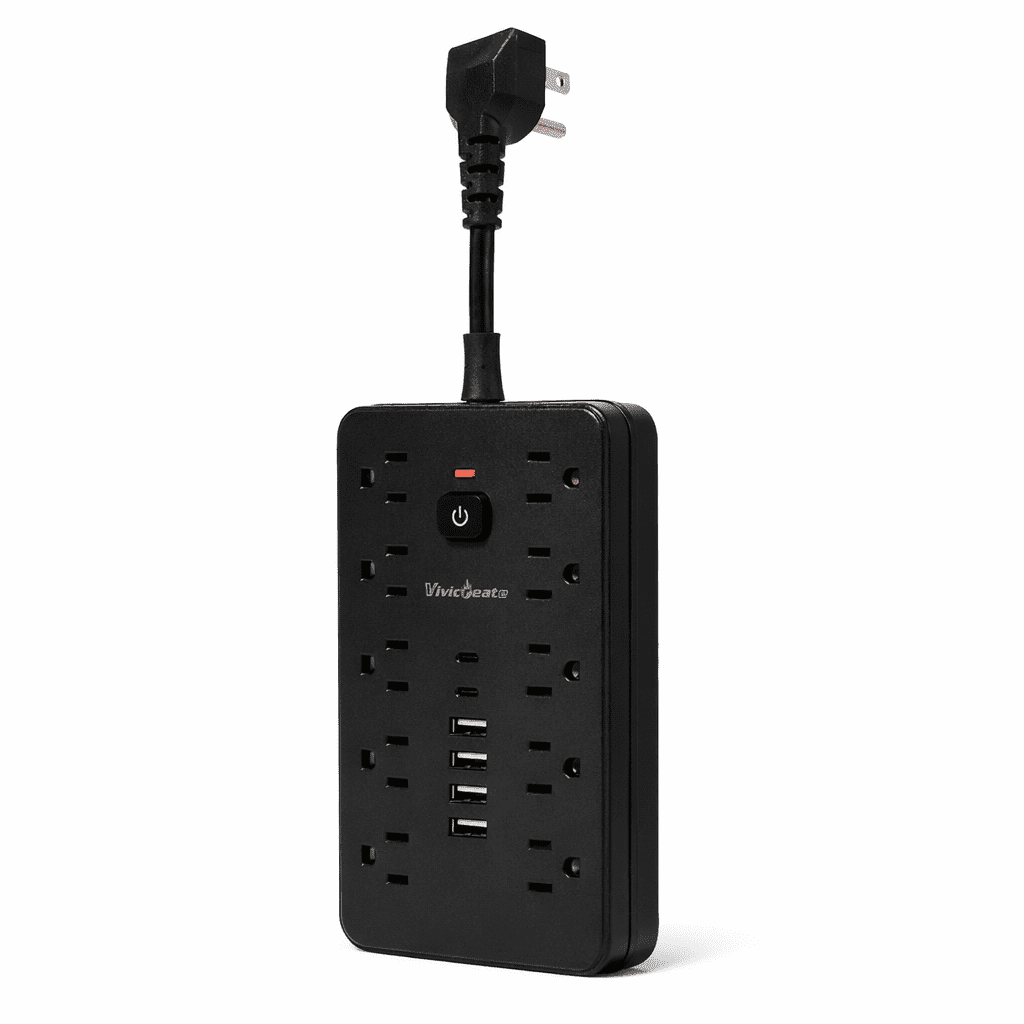 Vivicreate 16-in-1 Power Strip with 10 AC Outlets, 4 USB-A & 2 USB-C Ports, Flat Plug Short Extension Cord, Compact Surge Protector for Home, Office, Desk & Travel