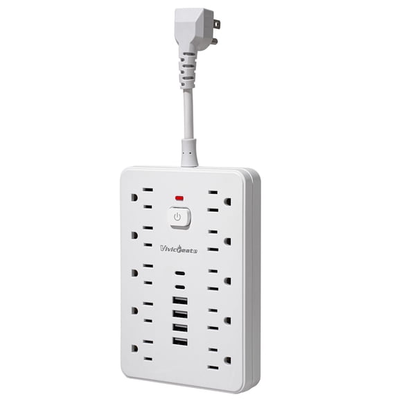 Vivicreate 16-in-1 Power Strip Surge Protector with 10 AC Outlets, 4 USB-A & 2 USB-C Ports, Flat Plug Short Extension Cord, Compact Power Strip for Home, Office, Desk & Travel