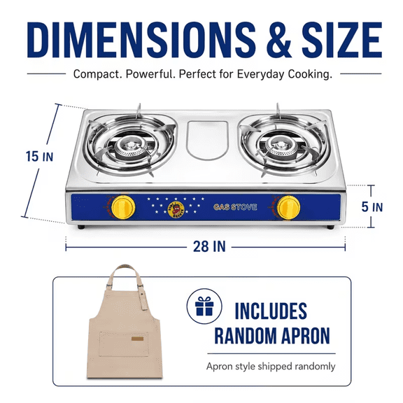 Vivicreate 2-Burner Propane Gas Stove, Portable Tabletop Double Burner Camping Cooktop with Independent Control Knobs, 28 x 15 x 5 in, for Outdoor Cooking, Picnic and Patio
