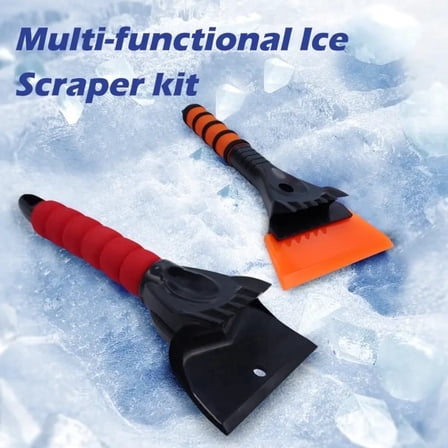 Vivicreate 2-Pack Ice Scraper for Car Windshield, Foam Handle Frost and Snow Removal Tool for Truck, SUV – Red & Orange