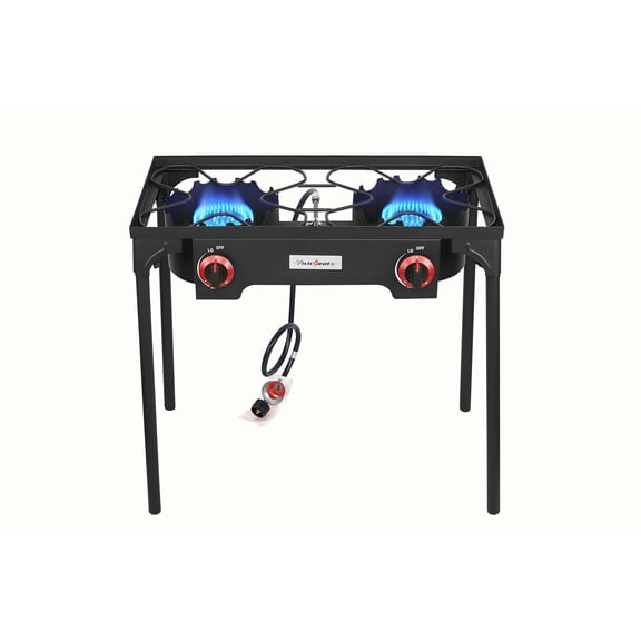 Vivicreate 105,000 BTU Double Burner Propane Stove Cast Iron Portable Gas Cooker with Baking Paint Finish, Ideal for Camping, BBQ, and Outdoor Cooking