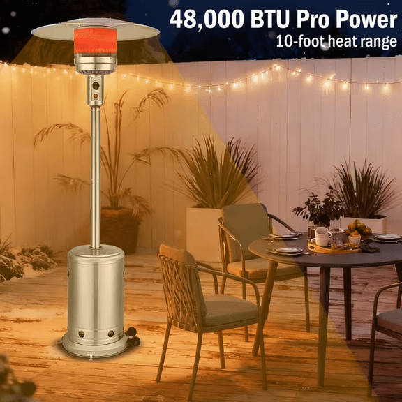 Vivicreate 88-Inch 48,000 BTU Propane Patio Heater, Heavy-Duty Stainless Steel Outdoor Heater with Built-In Ignition and Wheels for Patio, Restaurant & Backyard