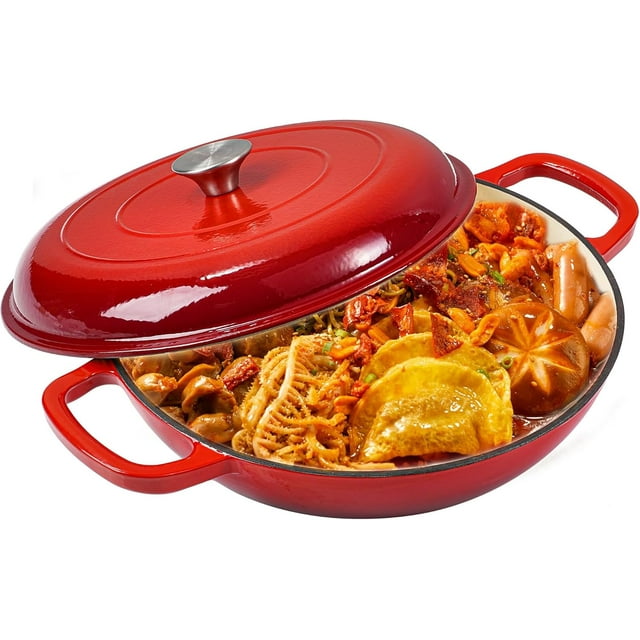 Vivicreate Enameled Cast Iron Dutch Oven, 3.5 Quart, Red, with Lid