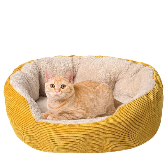 Vivicreate Plush Round Cat Bed with Raised Rim, Soft Donut Pet Bed for Indoor Cats, Non-Slip Bottom, Washable Cozy Cat Bed