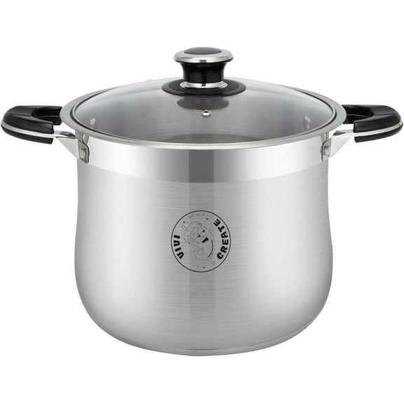 Vivicreate Stainless Steel Stock Pot, 22.5 Quart, 10.6 Inch Wide, Glass Lid, Heavy Duty Induction Compatible