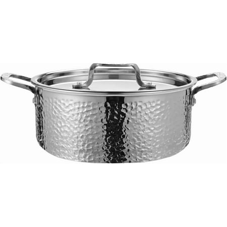 Vivicreate 4-Quart Tri-Ply Stainless Steel Stockpot with Lid, Hammered Finish, Induction Compatible Deep Cooking Pot