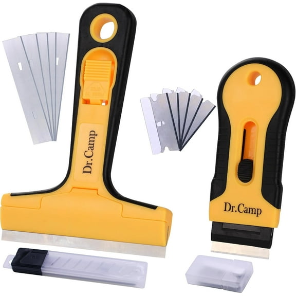 Vivicreate Window Glass Scraper, 2Pcs Razor Scraper Set for For Cleaning Paint, Caulk, Adhesive, Label, Decal, Sticker From Window, Glass, Tile, Floor, Stove Top