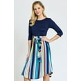 thumbnail image 1 of Vivid 3/4 Sleeve Multi Color Stripe Sash Midi Dress | S-3X, 1 of 13