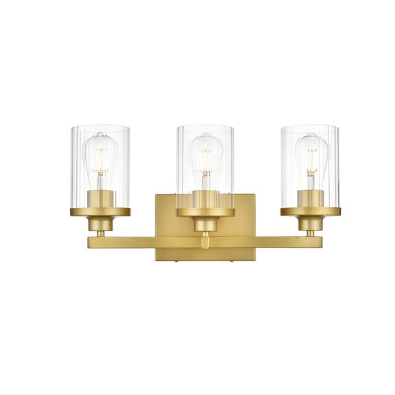 Vivid 3 Light Bath Sconce in Brass and Clear
