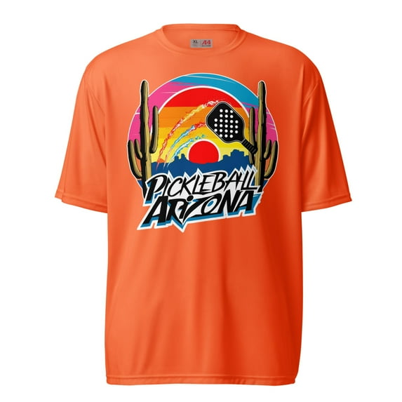 Vivid Arizona colors Men's / Women's pickleball performance crew neck t-shirt (Safety Orange, S)